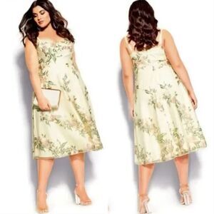 City Chic Pale Yellow Floral Midi Dress